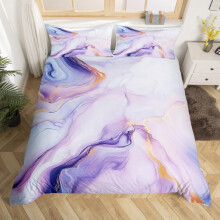 (Purple, Single(No Comforter)) Homewish Light Purple Marble Bedding Set Gold Abstract Fluid Marbling Duvet Cover For Men Women Bronzing Sequins Marble Grain Double Comforter Cover F