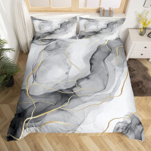 (Grey Gold White, Single(No Comforter)) Homewish Light Purple Marble Bedding Set Gold Abstract Fluid Marbling Duvet Cover For Men Women Bronzing Sequins Marble Grain Double Comforter Cover F