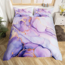 (Purple, Super King(No Comforter)) Homewish Light Purple Marble Bedding Set Gold Abstract Fluid Marbling Duvet Cover For Men Women Bronzing Sequins Marble Grain Double Comforter Cover F