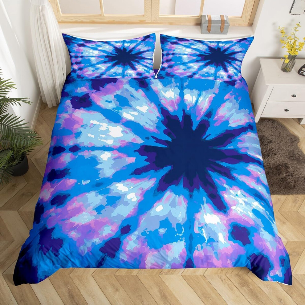 (Indigo Double(No Comforter)) Homewish Cherry Blossoms Duvet Cover For Boys Girls Double,Japanese Style Bedding Set For Kids,Traditional Crane Purple