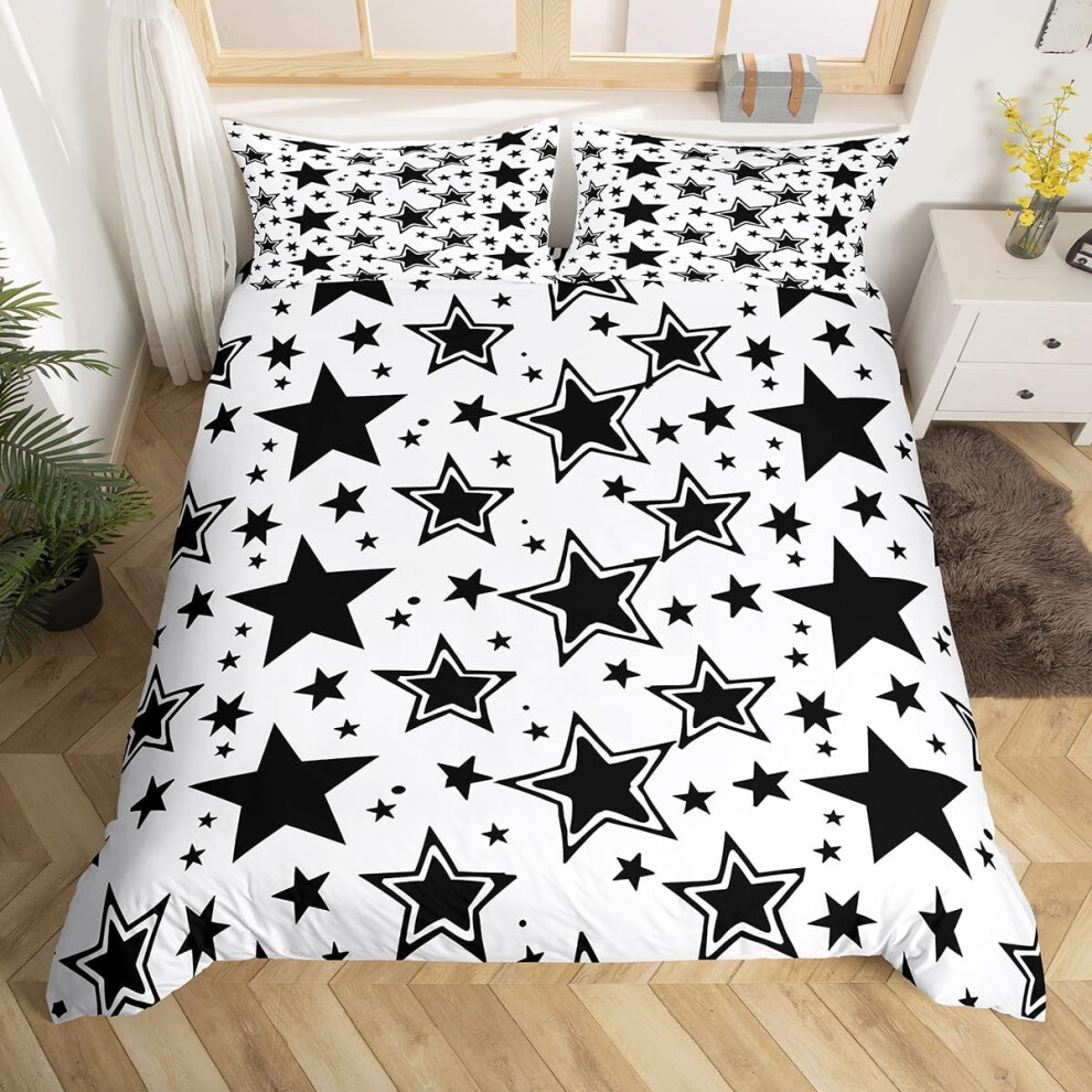 (Black White, Double(No Comforter)) Homewish Heart Double Duvet Cover Black Love Heart Bedding Set,Geometric Line Decor Comforter Cover Cute Heart Bed