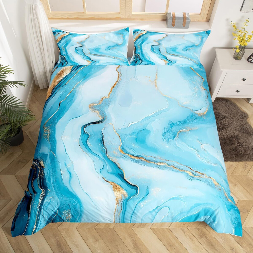 (Blue Golden, Double(No Comforter)) Homewish Heart Double Duvet Cover Black Love Heart Bedding Set,Geometric Line Decor Comforter Cover Cute Heart Bed