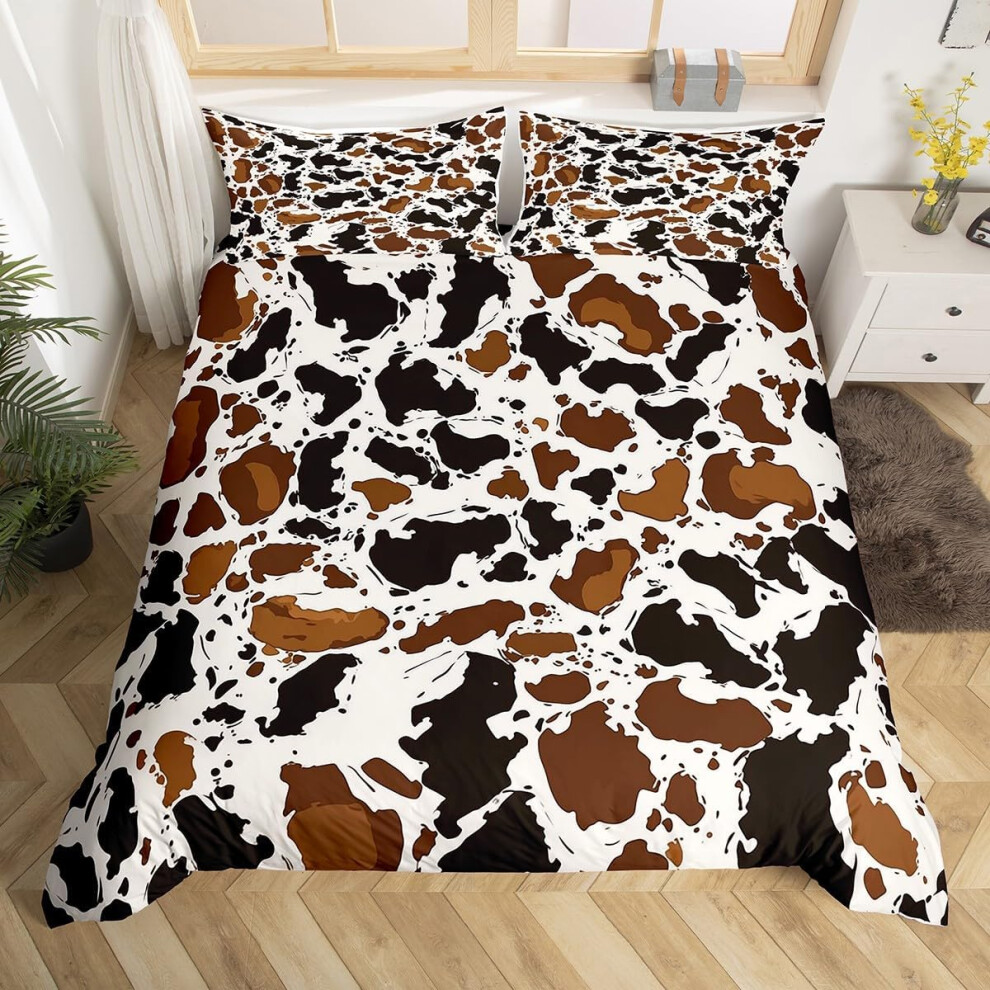 (Brown White Black, Double(No Comforter)) Homewish Heart Double Duvet Cover Black Love Heart Bedding Set,Geometric Line Decor Comforter Cover Cute Hea