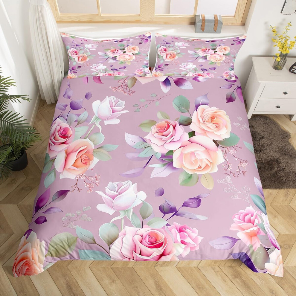 (Pink Red Purple, Double(No Comforter)) Homewish Heart Double Duvet Cover Black Love Heart Bedding Set,Geometric Line Decor Comforter Cover Cute Heart