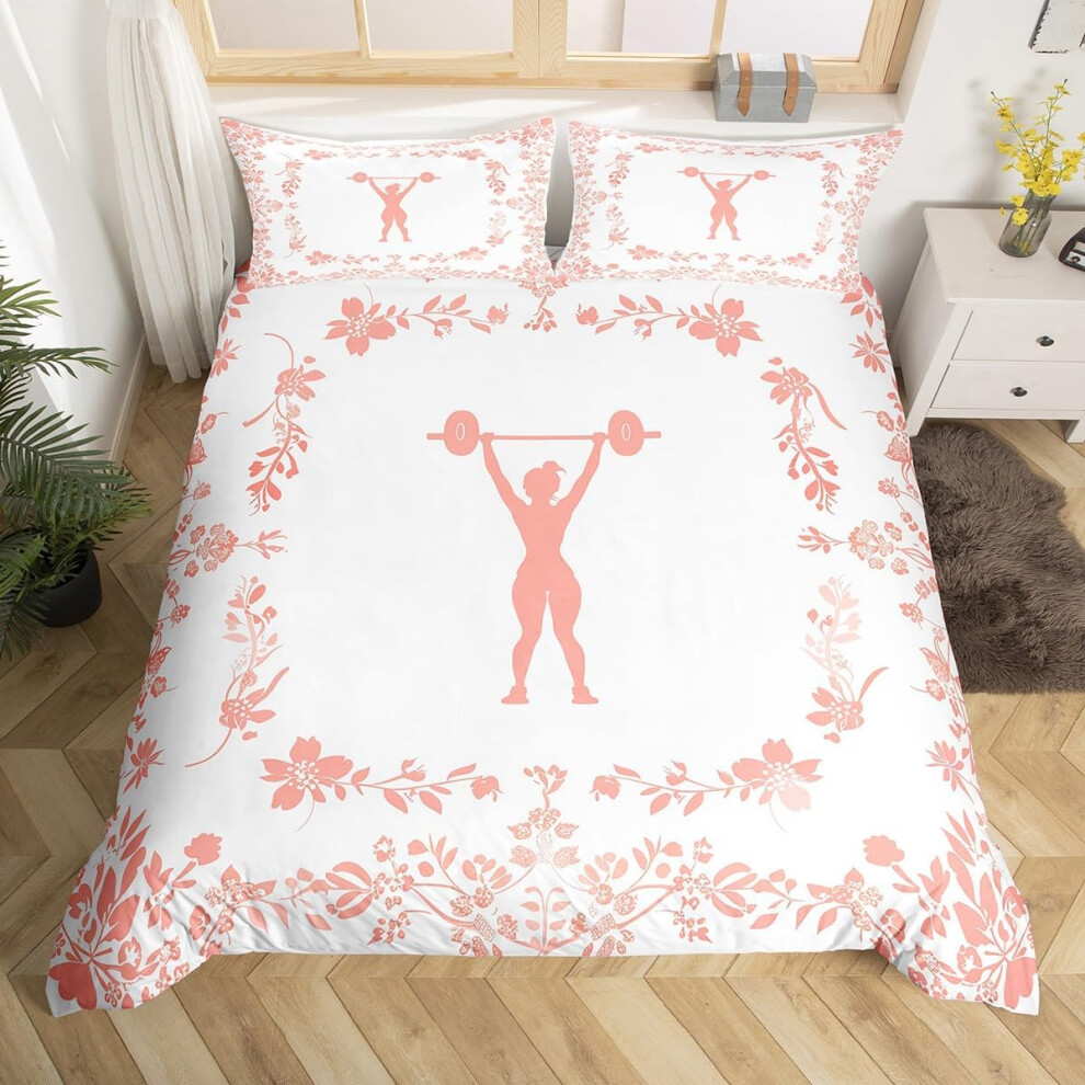 (Pink White, Double(No Comforter)) Homewish Heart Double Duvet Cover Black Love Heart Bedding Set,Geometric Line Decor Comforter Cover Cute Heart Bed