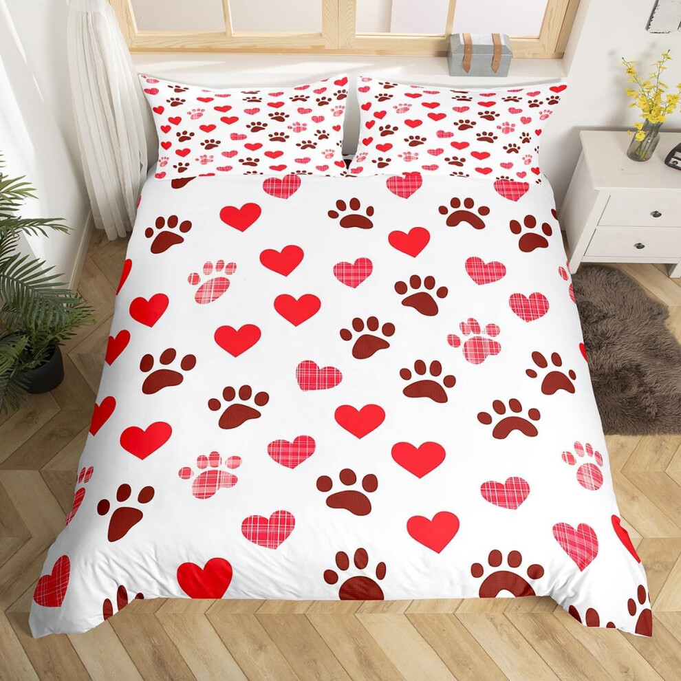 (Red, Double(No Comforter)) Homewish Heart Double Duvet Cover Black Love Heart Bedding Set,Geometric Line Decor Comforter Cover Cute Heart Bed Set For
