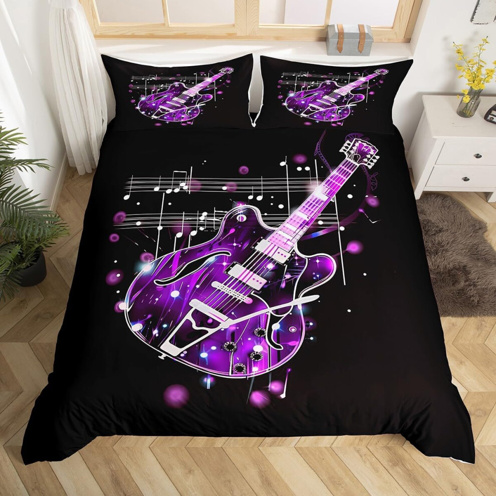 (Purple Black, King(No Comforter)) Homewish Heart Double Duvet Cover Black Love Heart Bedding Set,Geometric Line Decor Comforter Cover Cute Heart Bed
