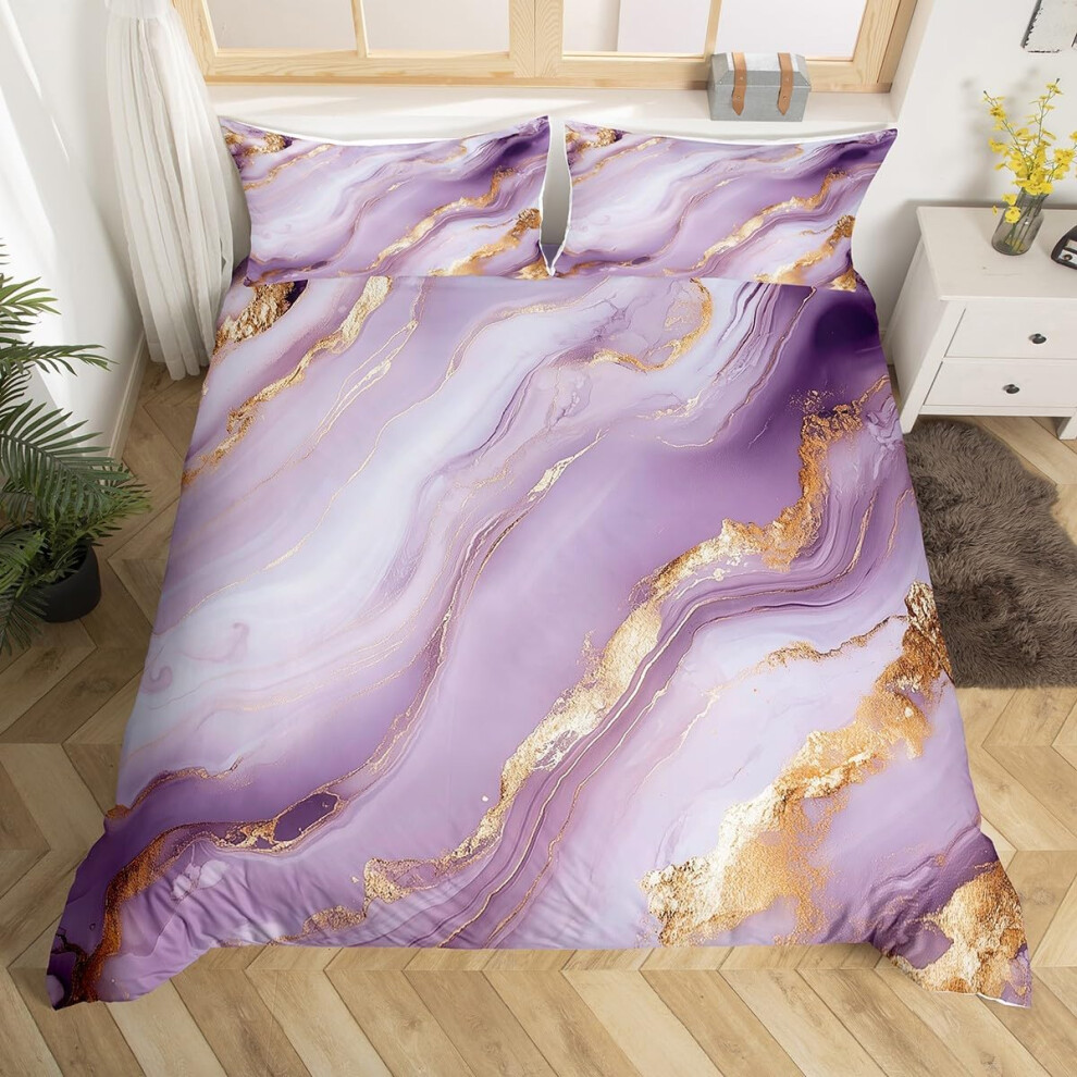 (Purple Golden, King(No Comforter)) Homewish Heart Double Duvet Cover Black Love Heart Bedding Set,Geometric Line Decor Comforter Cover Cute Heart Bed