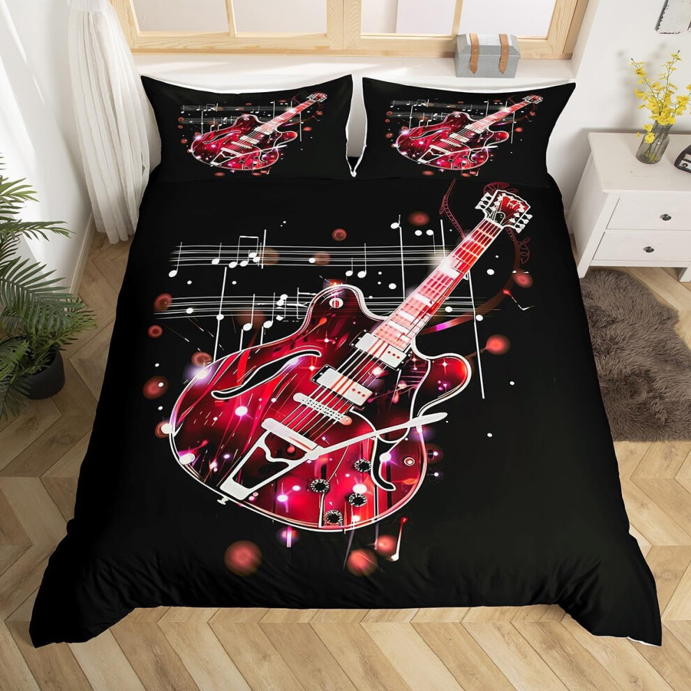 (Red, King(No Comforter)) Homewish Heart Double Duvet Cover Black Love Heart Bedding Set,Geometric Line Decor Comforter Cover Cute Heart Bed Set For K
