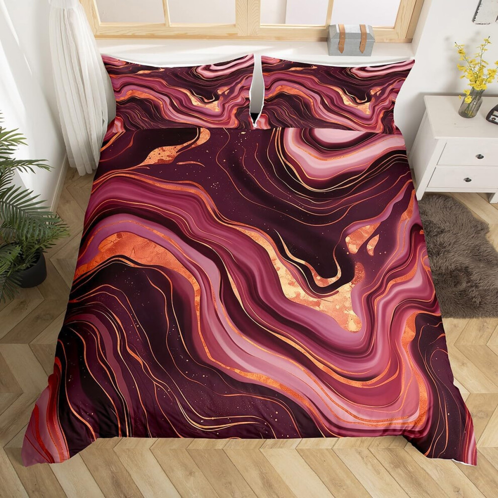 (Red Golden, King(No Comforter)) Homewish Heart Double Duvet Cover Black Love Heart Bedding Set,Geometric Line Decor Comforter Cover Cute Heart Bed Se