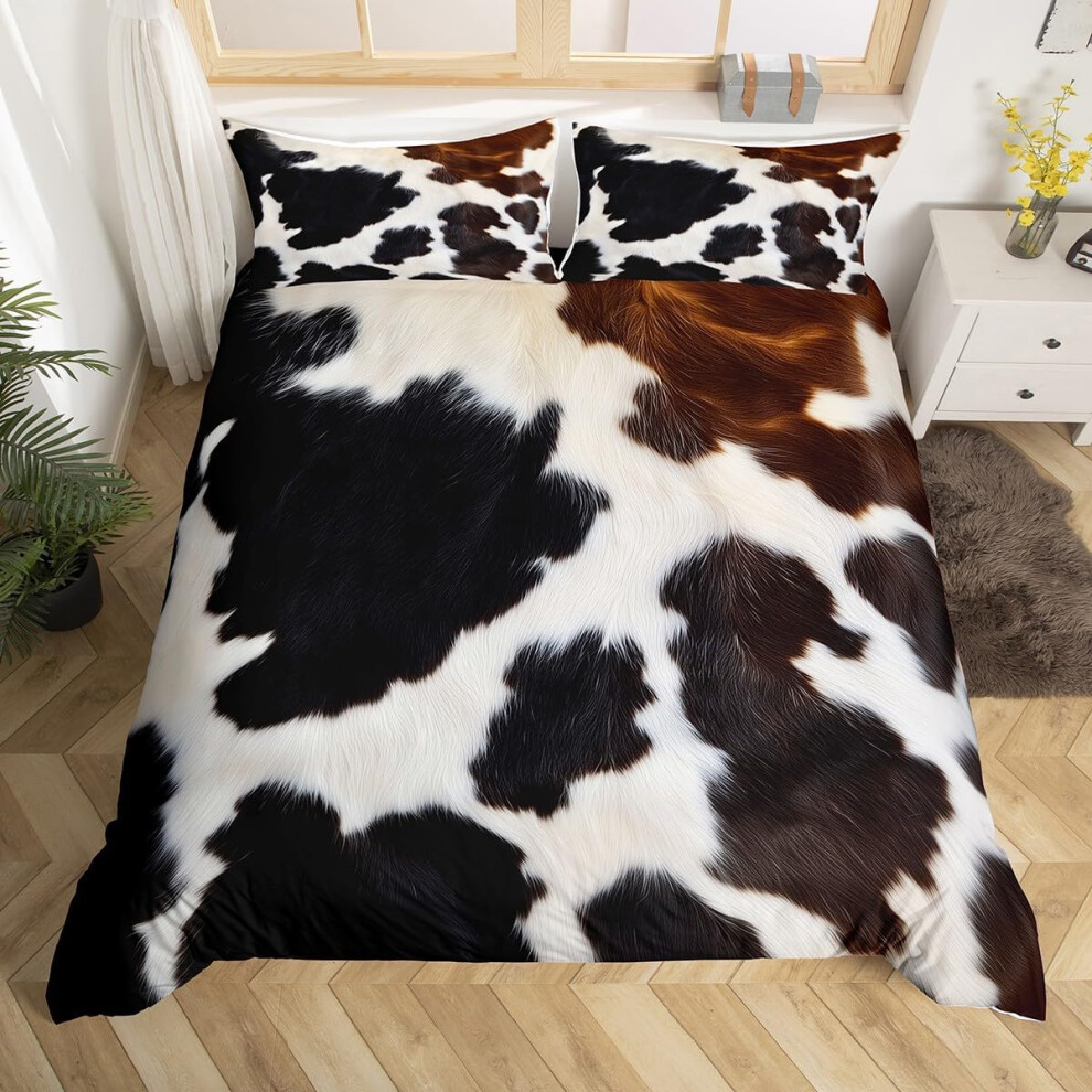 (Black Brown White, Single(No Comforter)) Homewish Heart Double Duvet Cover Black Love Heart Bedding Set,Geometric Line Decor Comforter Cover Cute Hea
