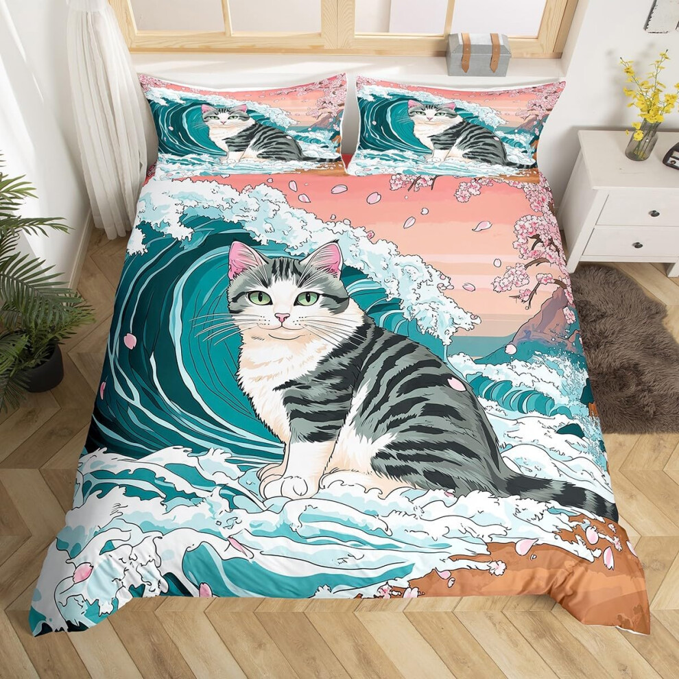 (Blue, Single(No Comforter)) Homewish Heart Double Duvet Cover Black Love Heart Bedding Set,Geometric Line Decor Comforter Cover Cute Heart Bed Set Fo