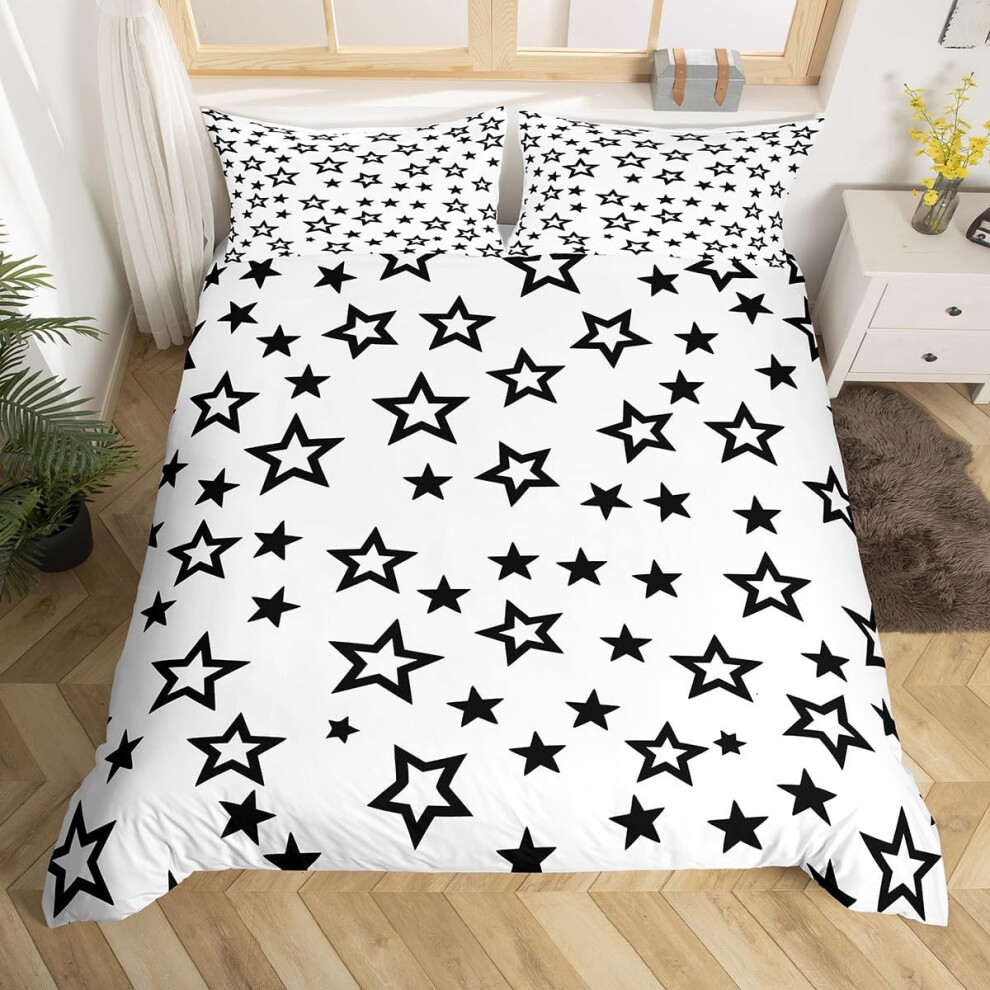 (White Black, Super King(No Comforter)) Homewish Heart Double Duvet Cover Black Love Heart Bedding Set,Geometric Line Decor Comforter Cover Cute Heart