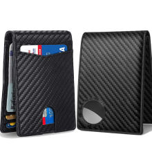 (Carbon Black) Rfid Airtag Wallets Carbon Fiber Leather Men Purse