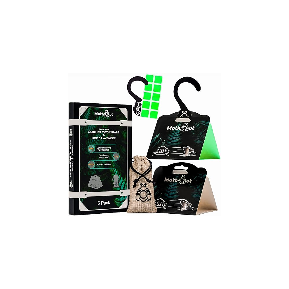Mothout 5 Pheromone Clothes & Carpet Moth Traps Kit With Freshener, 10 Glowing Pads & Moth Prevention Ebook (42936497) Lavender