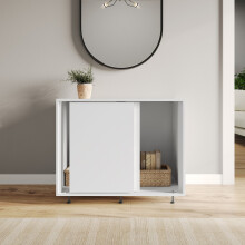 (White ) 2-Door Sliding Chest Cabinet Closet Storage Cupboard Organiser with Feet