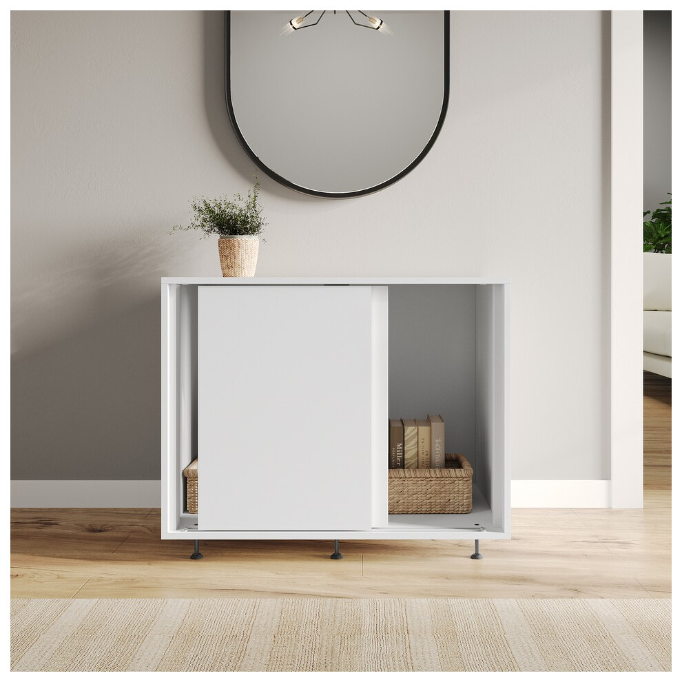 (White ) 2-Door Sliding Chest Cabinet Closet Storage Cupboard Organiser with Feet