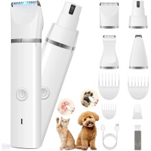 (White)Dog&Cat lippers Grooming Kit Hair Clipper Low Noise Paw Trimmer Rechargeable Cordless Quiet Nail IR