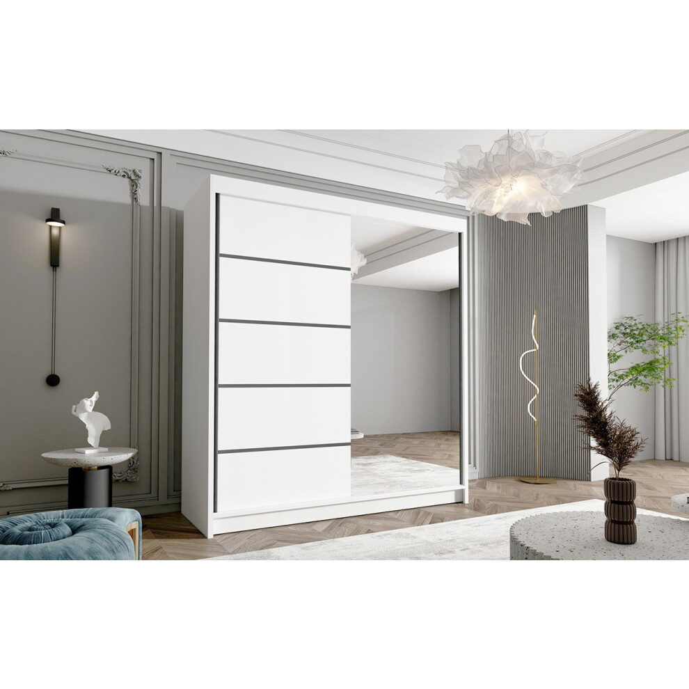 Gaba Furniture Gaba Hu3 180 Cm Sliding Door Wardrobe With Mirror Full White