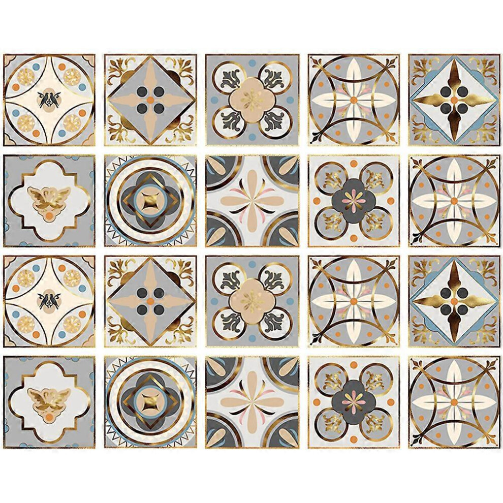 (As Show, One Size) 20Pcs Square Tile Stickers Diy Tile Decals Decorative Tile Stickers For Bathroom 4069016327644