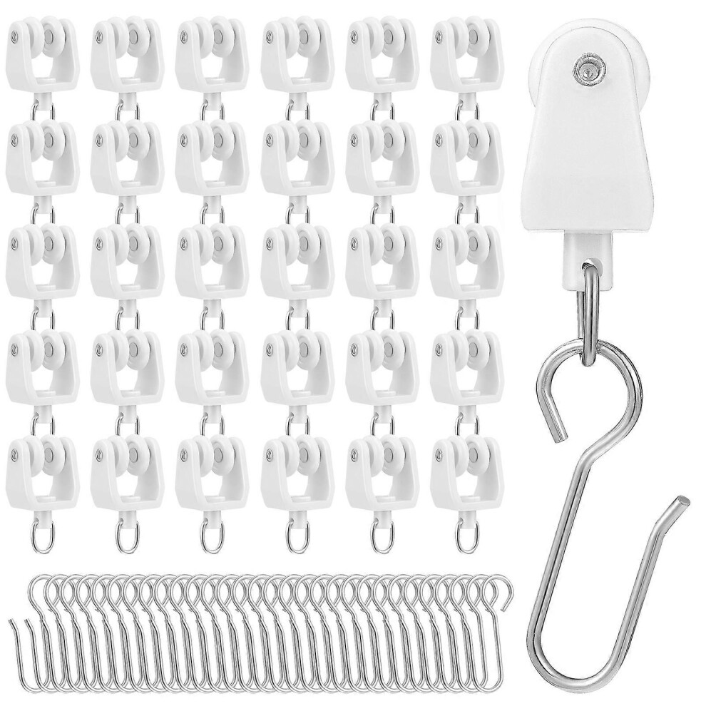 (As show, One size) 30 Pcs Curtain Gliders with Hooks for Curtain Tracks Carrier Rollers and Hooks for Curtain Rails-image-OPC-PGP7CVX-NEW