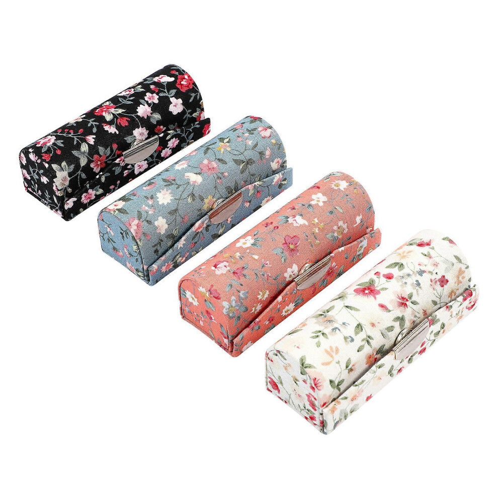 (As show, One size) 4pcs Embroidered Lipstick Holder Lip Gloss Boxes Lip Gloss Organizers Cosmetic Makeup Pouches
