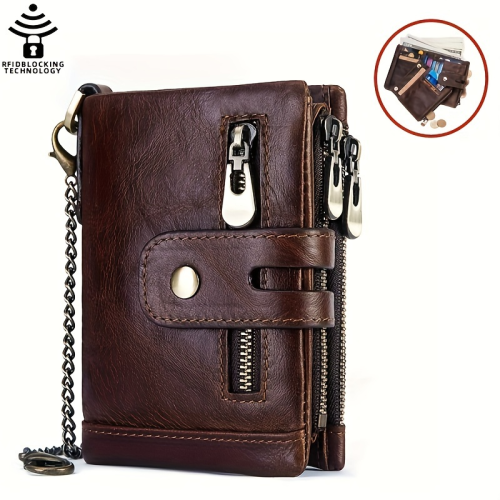 (Red) 100% Genuine Leather RFID Men Cowhide Wallets Coin 1