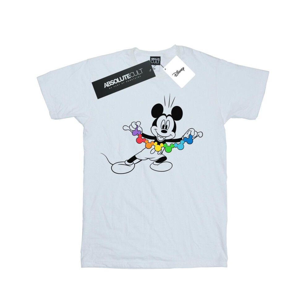 (S, White) Disney Mens Mickey Mouse Rainbow Chain T-Shirt