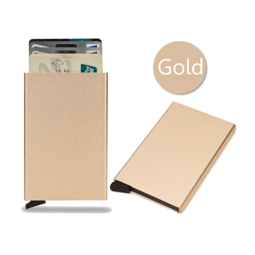 (Gold) Rfid Smart Wallet Card Holder Metal Thin Slim Men
