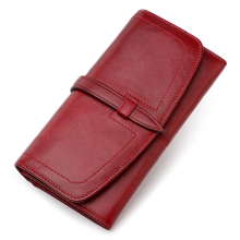 (Red L) Women's Genuine Leather Wallet Classic Long Wallet