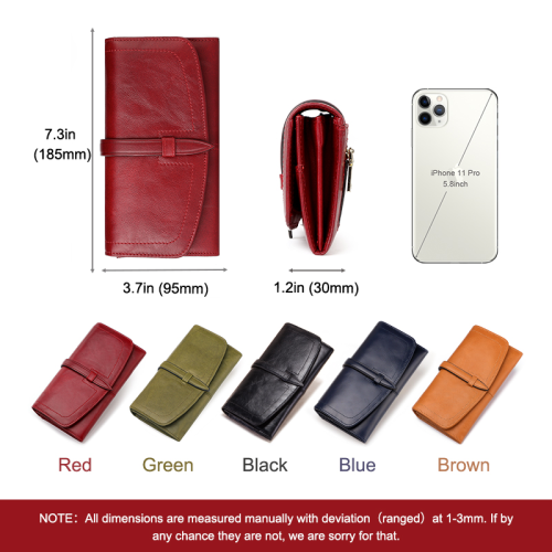 (Red L) Women's Genuine Leather Wallet Classic Long Wallet 2