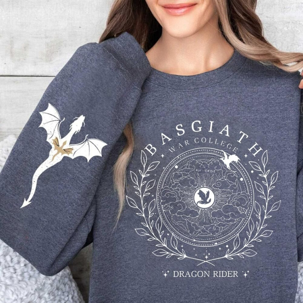 (XL, dark gray) Basgiath War College Double-side Sweatshirt Fourth Wing Graphic Tee Fly or Die Shirt Vintage Pullover Bookish Hoodie Sweatshirt