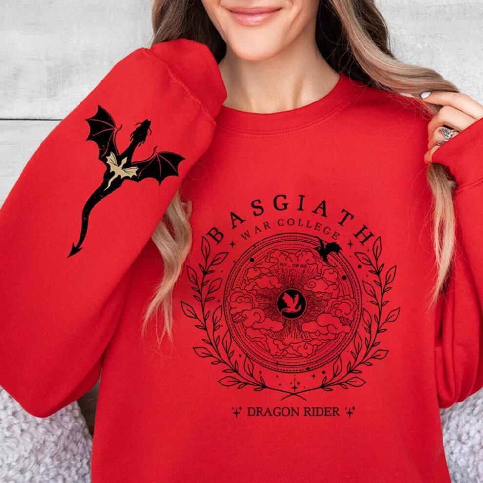 (XL, red) Basgiath War College Double-side Sweatshirt Fourth Wing Graphic Tee Fly or Die Shirt Vintage Pullover Bookish Hoodie Sweatshirt