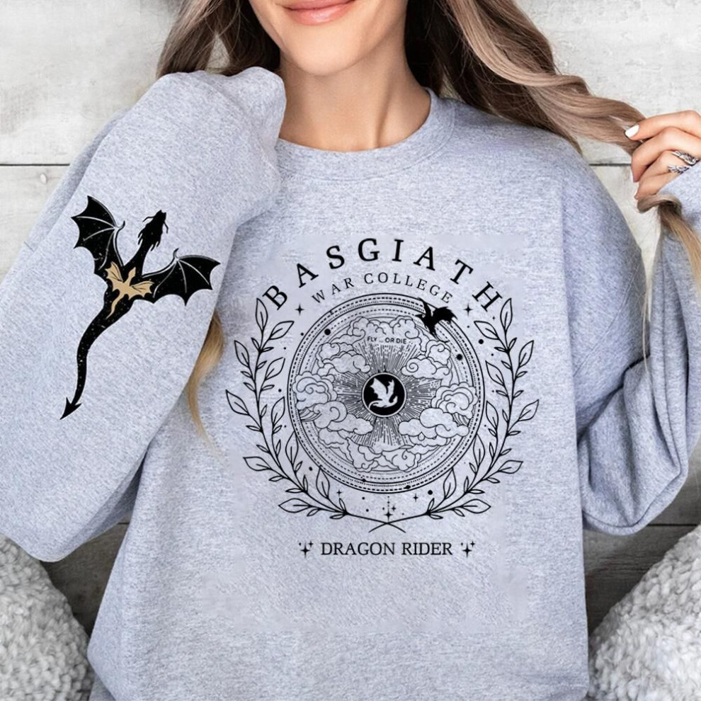 (XXL, gray) Basgiath War College Double-side Sweatshirt Fourth Wing Graphic Tee Fly or Die Shirt Vintage Pullover Bookish Hoodie Sweatshirt
