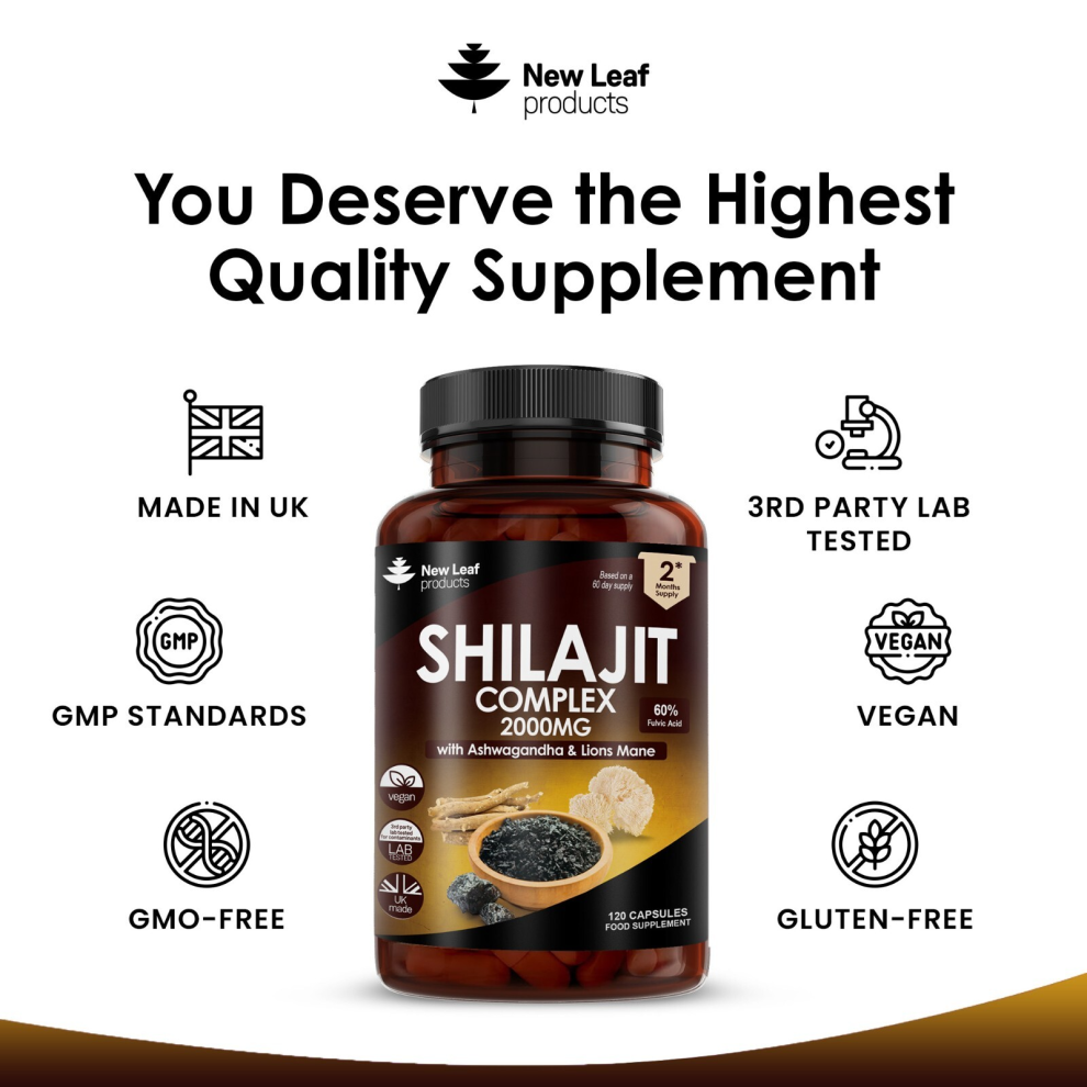 Acebazaar Limited Shillajit Complex + Ashwagandha & Lions Mane - 120 High Strength 2000Mg Capsules
