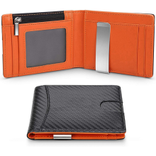 (Carbon Orange) Carbon Fiber Rfid Slim Meninchs Wallets Credit Car