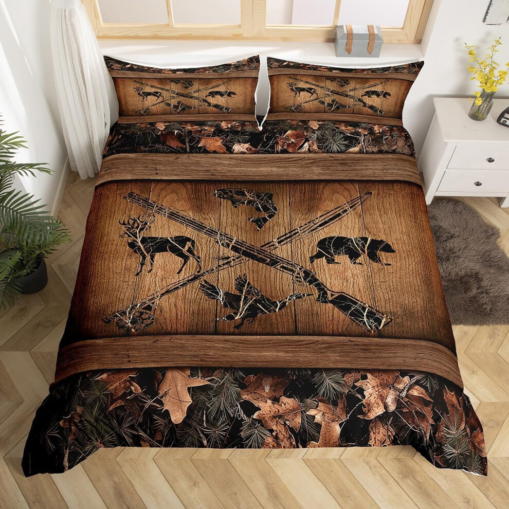 (Black and Brown, Double(No Comforter)) Homewish Rustic Farmhouse Duvet Cover Double Tree Branches Camo Cabin Bedding Set Hunting Animal Mallard Duck