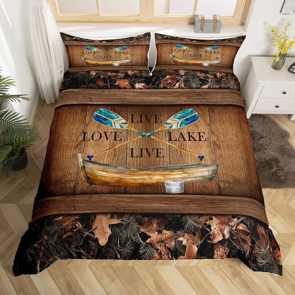 (Blue Brown, Double(No Comforter)) Homewish Rustic Farmhouse Duvet Cover Double Tree Branches Camo Cabin Bedding Set Hunting Animal Mallard Duck Comfo