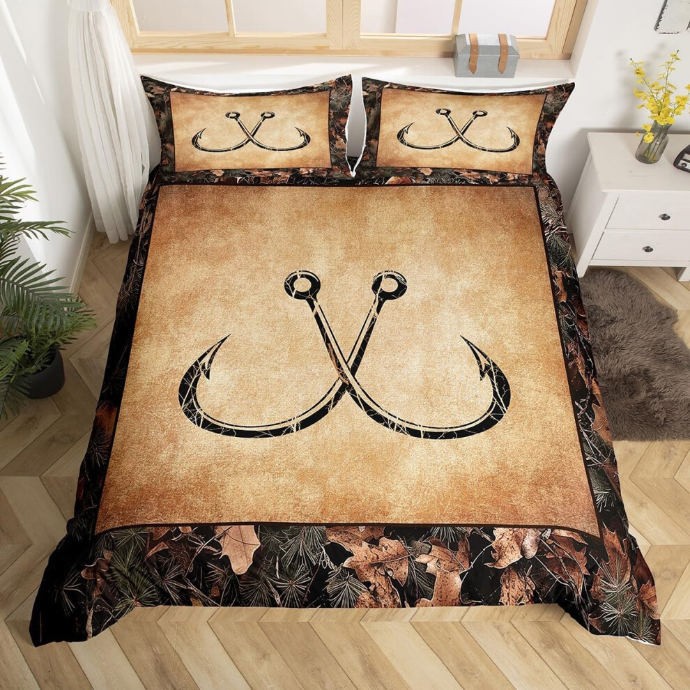 (Beige and Brown, Double(No Comforter)) Homewish Rustic Farmhouse Duvet Cover Double Tree Branches Camo Cabin Bedding Set Hunting Animal Mallard Duck