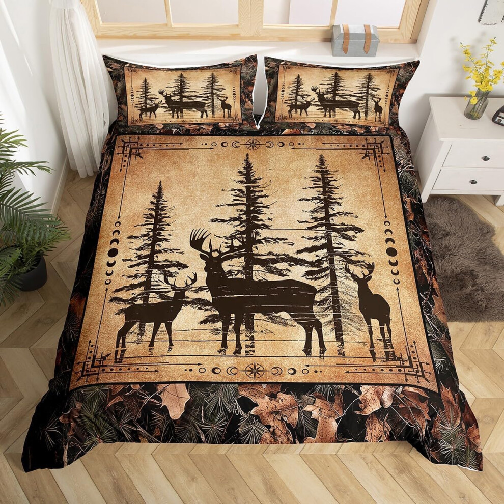 (Black and Beige, Double(No Comforter)) Homewish Rustic Farmhouse Duvet Cover Double Tree Branches Camo Cabin Bedding Set Hunting Animal Mallard Duck