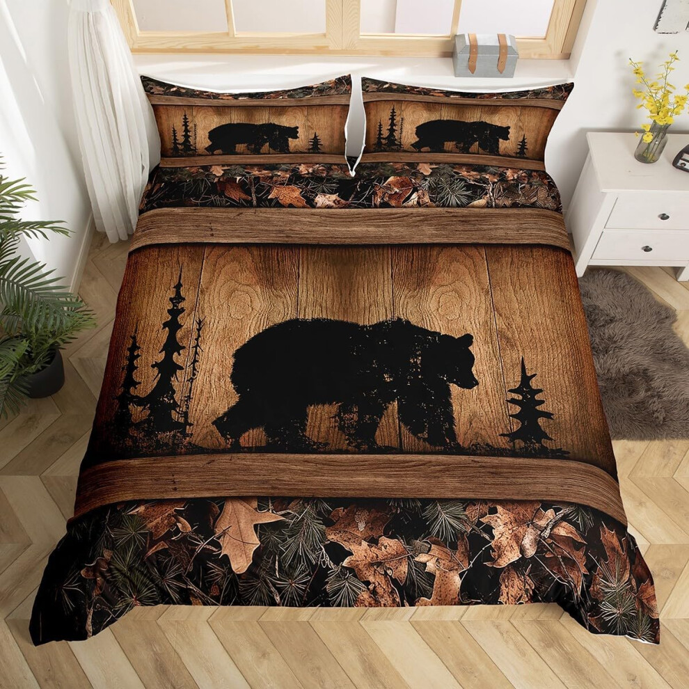 (Black, Double(No Comforter)) Homewish Rustic Farmhouse Duvet Cover Double Tree Branches Camo Cabin Bedding Set Hunting Animal Mallard Duck Comforter