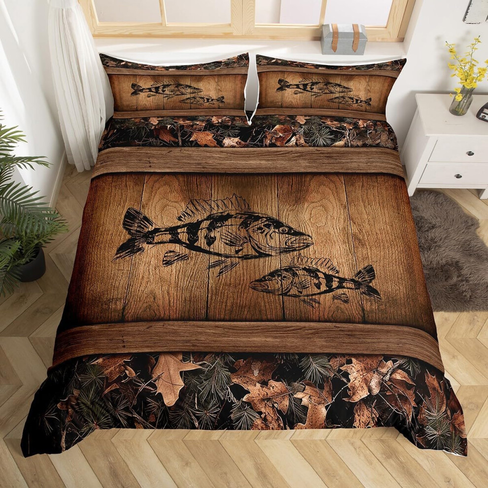 (Brown and Black, Double(No Comforter)) Homewish Rustic Farmhouse Duvet Cover Double Tree Branches Camo Cabin Bedding Set Hunting Animal Mallard Duck