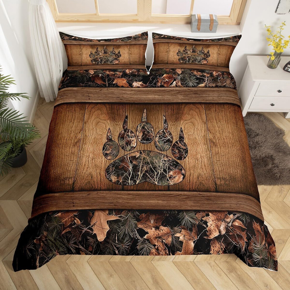 (Beige, Single(No Comforter)) Homewish Rustic Farmhouse Duvet Cover Double Tree Branches Camo Cabin Bedding Set Hunting Animal Mallard Duck Comforter