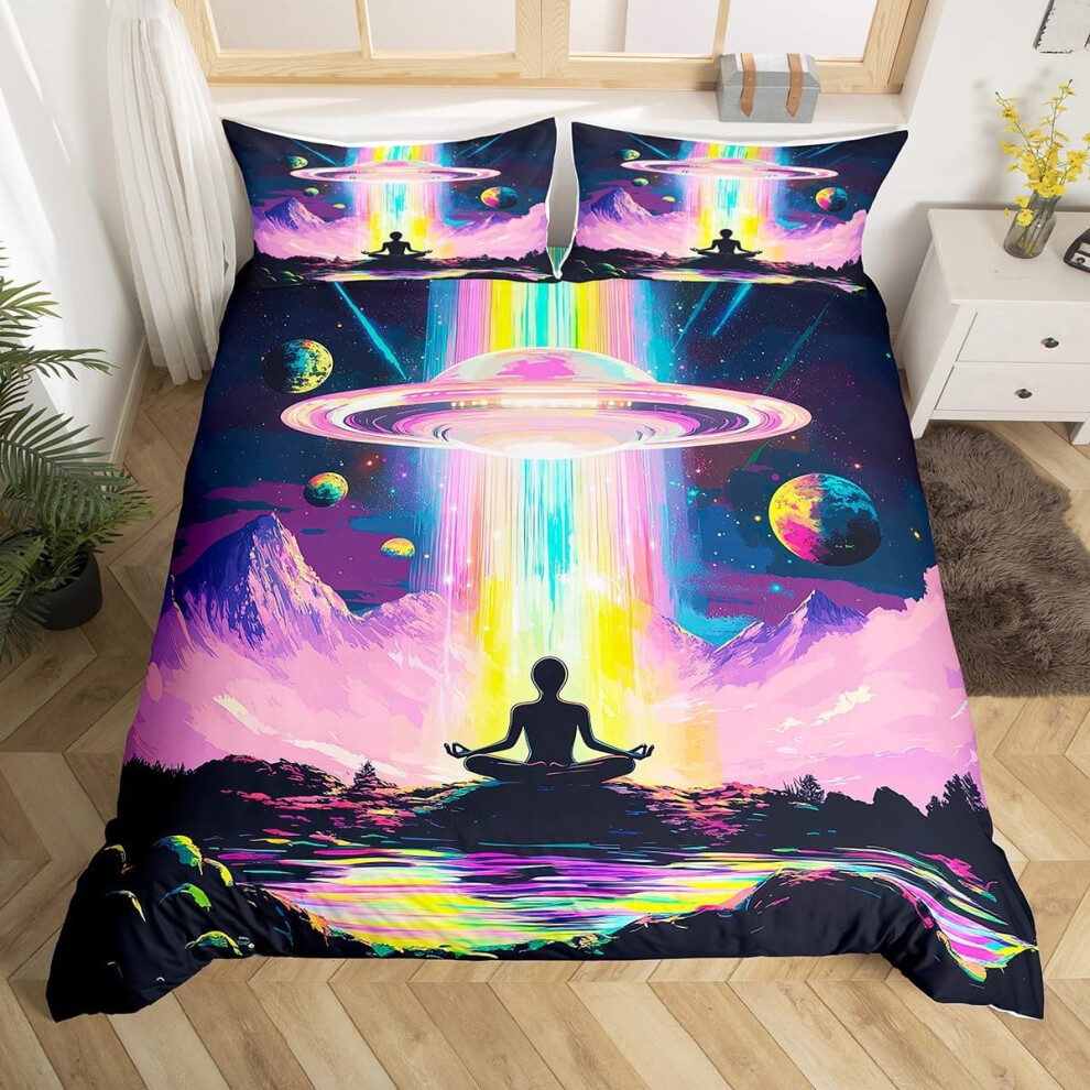 (Purple Pink Black, Double(No Comforter)) Homewish Sugar Skull Bedding Set Crow Gothic Comforter Cover Exotic Flowers Double Duvet Cover,Goth Moon Gal Pink,Black,Purple