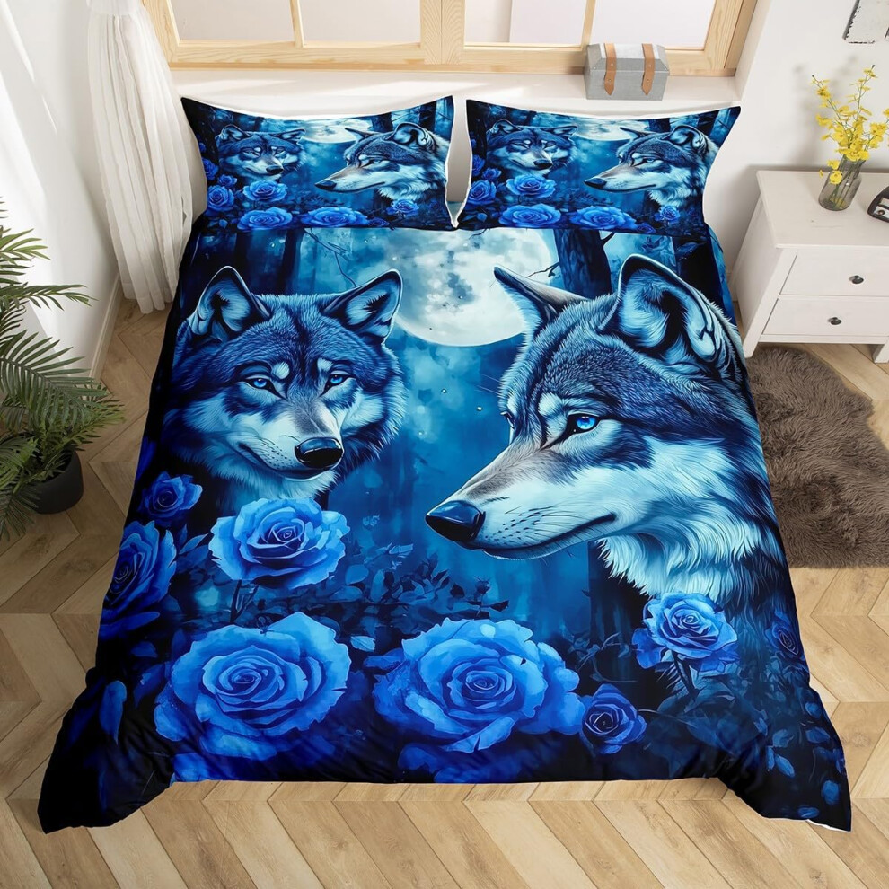(Blue White, King(No Comforter)) Girls Peacock Comforter Cover Exotic Birds Bohemian Double Bedding Set,Pink Flower Feather Ink Painting Duvet Cover Peacock Feather Printed Bedding
