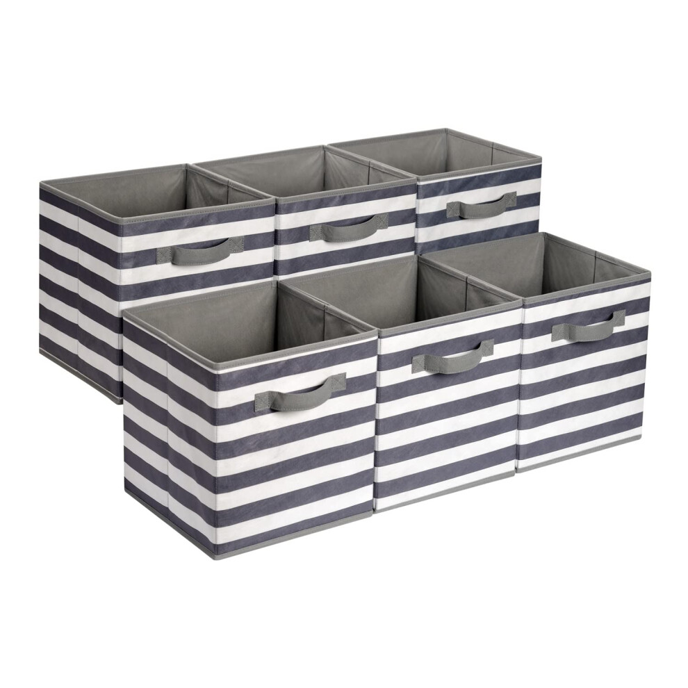 Amazon Basics collapsible Fabric Storage cube Organizer with Handles  13 x 13 x 13 Inch  White Light grey Stripe - Pack of 6
