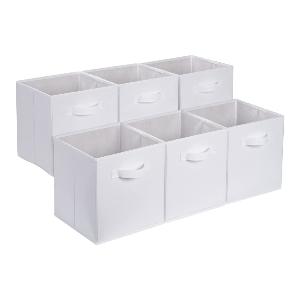 Amazon Basics collapsible Fabric Storage cube Organizer with Handles  13 x 13 x 13 Inch  White - Pack of 6
