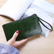 (green) Womeninchs Vintage Oil Wax Leather Zipper Clutch W