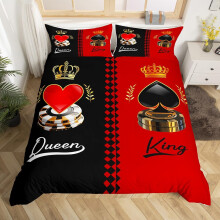 (Black Gold Red, King(No Comforter)) King and Queen Crown Duvet Cover Black White Mr Mrs Double Bedding Set For Adults Men Women,His And Hers Couple Comforter Cover Valentine'S Day