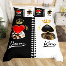 (Black Red Gold, Double(No Comforter)) King and Queen Crown Duvet Cover Black White Mr Mrs Double Bedding Set For Adults Men Women,His And Hers Couple Comforter Cover Valentine'S Day